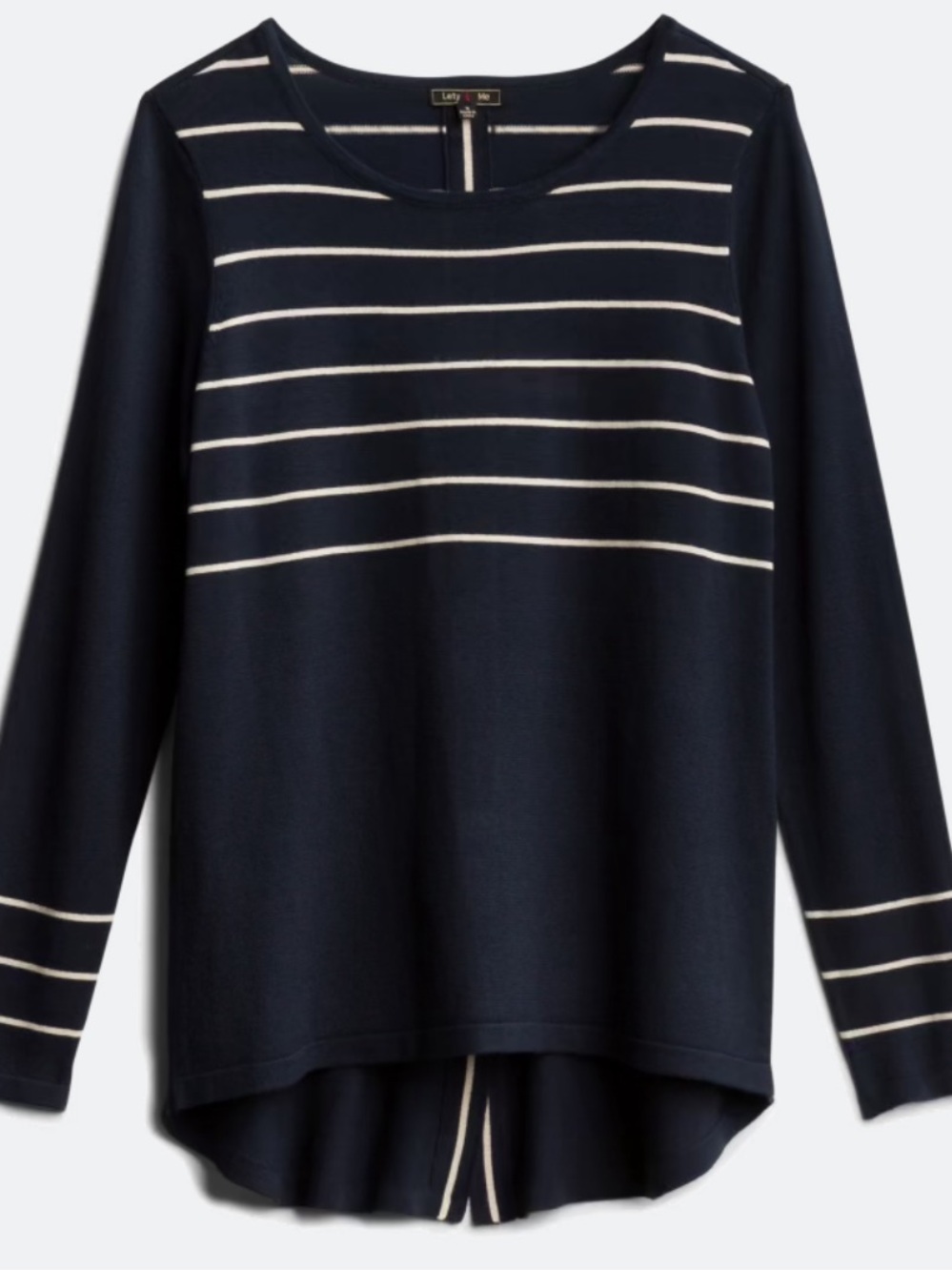 Carly Split Back Button Detail Pullover - Navy/White